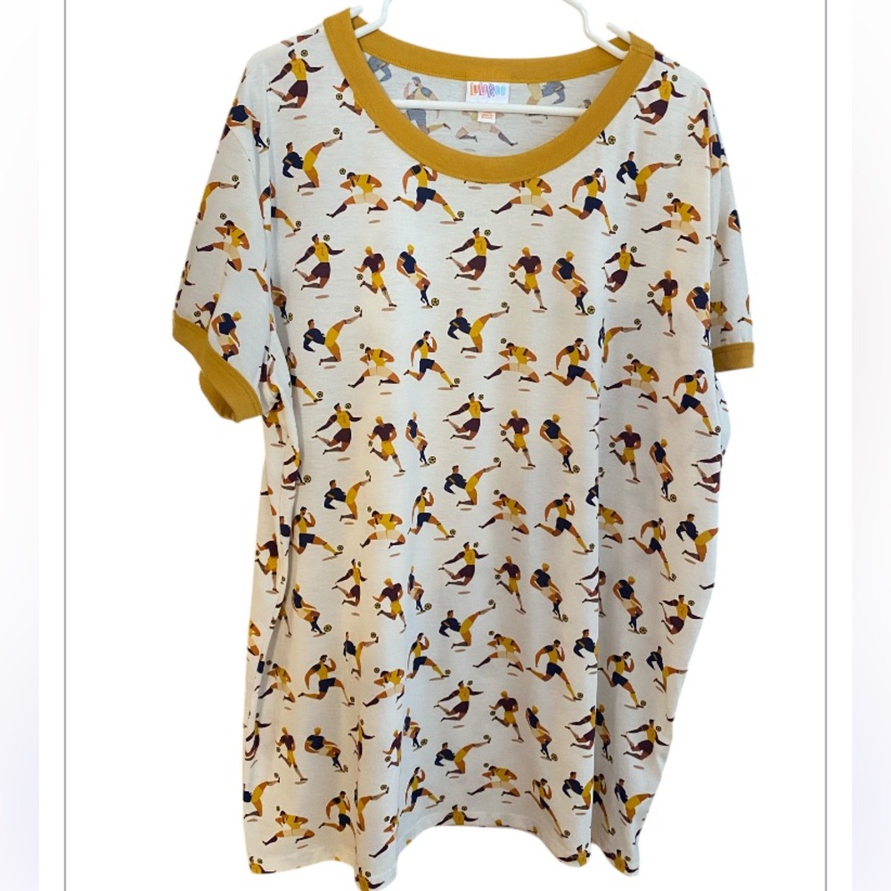 LulaRoe women’s Liv T-shirt. With soccer players.  Size 3X.